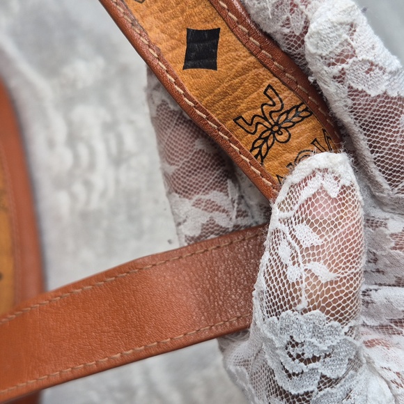 MCM Cognac Leather Drawstring Shoulder Crossbody Bucket Bag with Charm - Picture 8 of 17